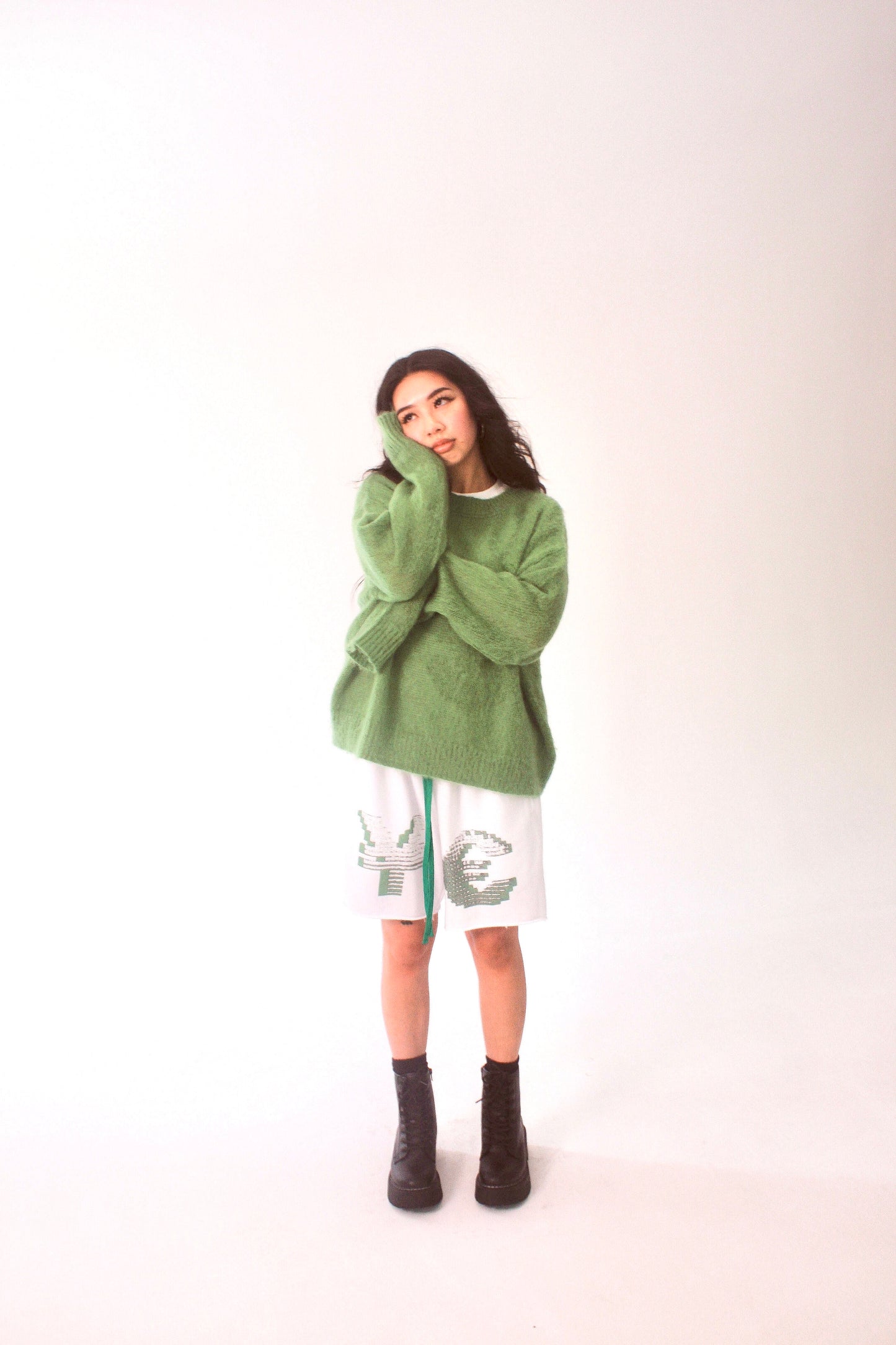 Cropped Mohair Knit Wool Sweater